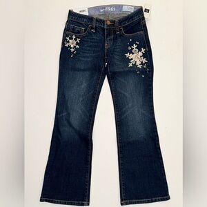 NEW Gap Kids girls jeans 7 denim pant sequin snowflake embroidered flare bootcut